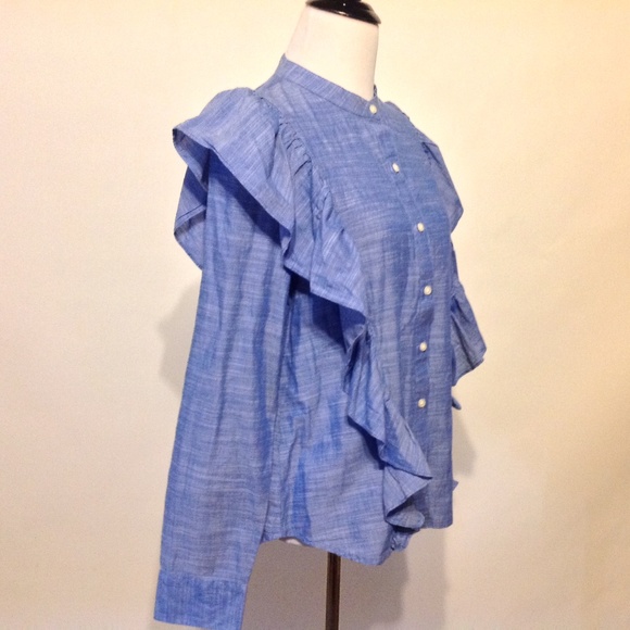 Gap Top Womens Medium Button Ruffle Blue - Picture 2 of 6